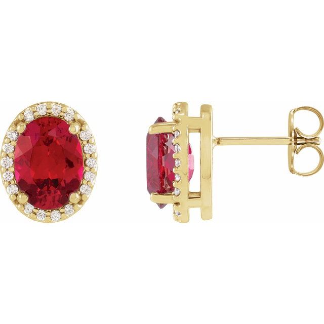 14K White  Lab-Grown Ruby & .04 CTW Natural Diamond Halo-Style Earrings