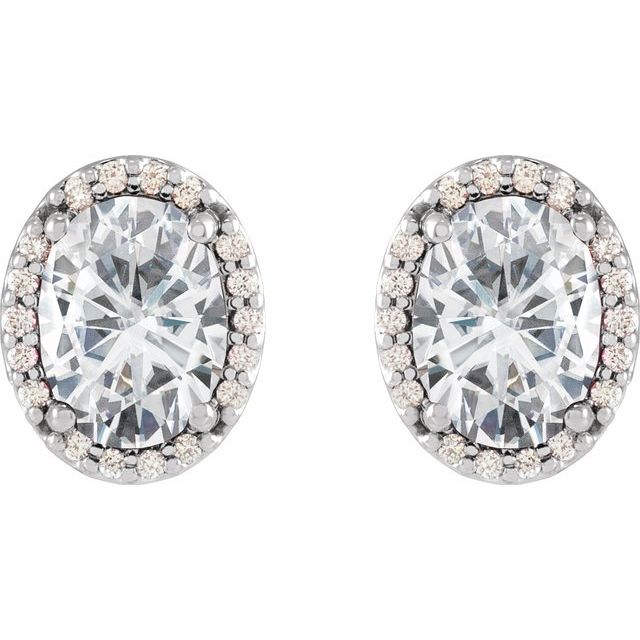 14K White  Lab-Grown Moissanite & .04 CTW Natural Diamond Halo-Style Earrings