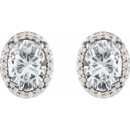 14K White  Lab-Grown Moissanite & .04 CTW Natural Diamond Halo-Style Earrings