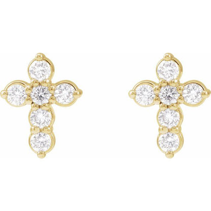 14K Yellow 1/6 CTW Lab-Grown Diamond Cross Earrings