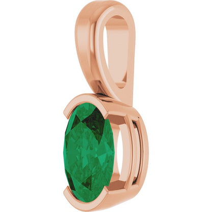 14K Rose Lab-Grown Emerald Pendant