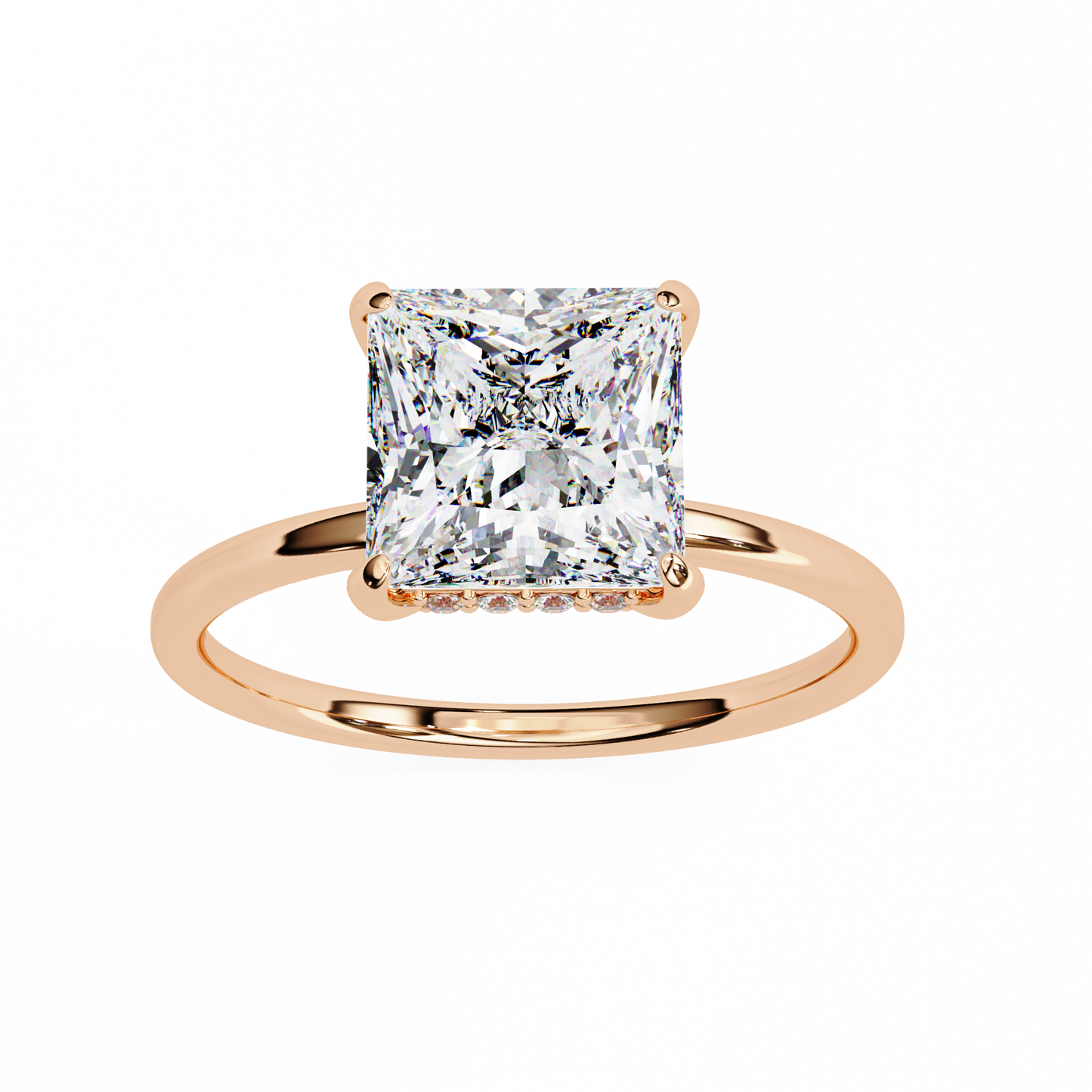 10k Solid Gold Princess And Round Cut Lab Grown Diamond hidden halo Daily Wear Women's Ring - HIGHCARAT DIAMONDS