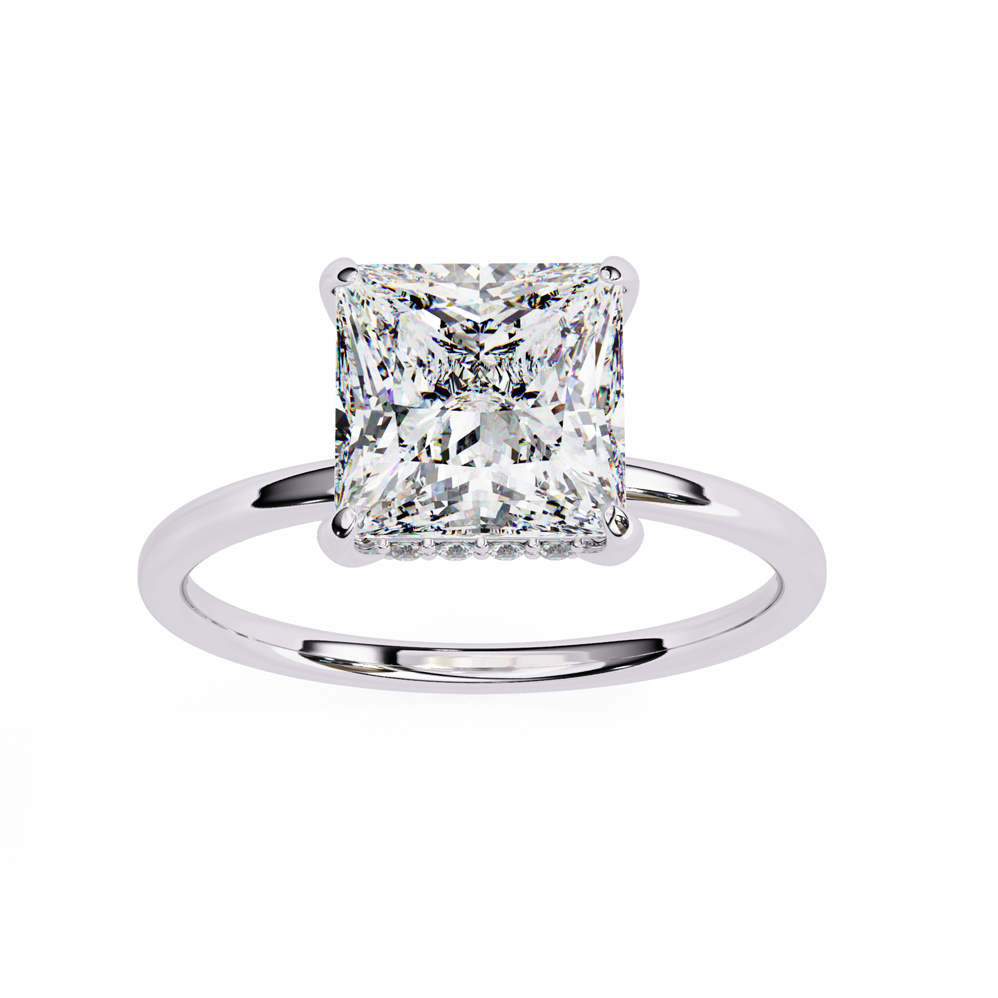 10k Solid Gold Princess And Round Cut Lab Grown Diamond hidden halo Daily Wear Women's Ring - HIGHCARAT DIAMONDS