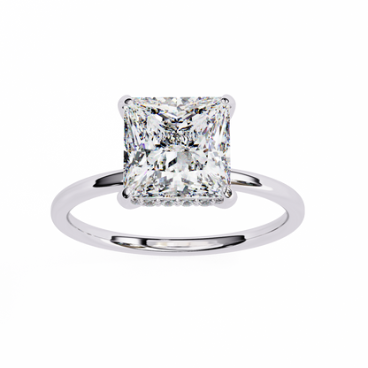 10k Solid Gold Princess And Round Cut Lab Grown Diamond hidden halo Daily Wear Women's Ring - HIGHCARAT DIAMONDS