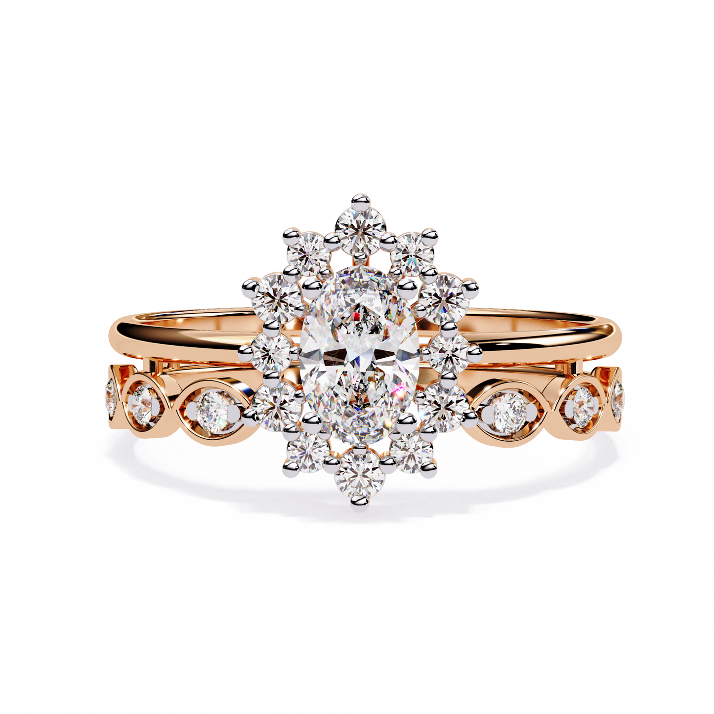 10K Yellow Gold Oval And Round Cut Diamond Halo Dainty Channel Set  Bridesmaid Ring Gift For Her - HIGHCARAT DIAMONDS