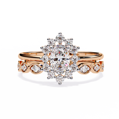 10K Yellow Gold Oval And Round Cut Diamond Halo Dainty Channel Set  Bridesmaid Ring Gift For Her - HIGHCARAT DIAMONDS