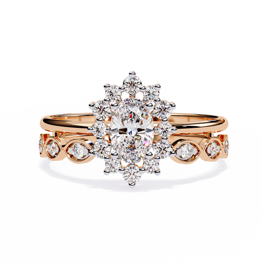 10K Yellow Gold Oval And Round Cut Diamond Halo Dainty Channel Set  Bridesmaid Ring Gift For Her - HIGHCARAT DIAMONDS