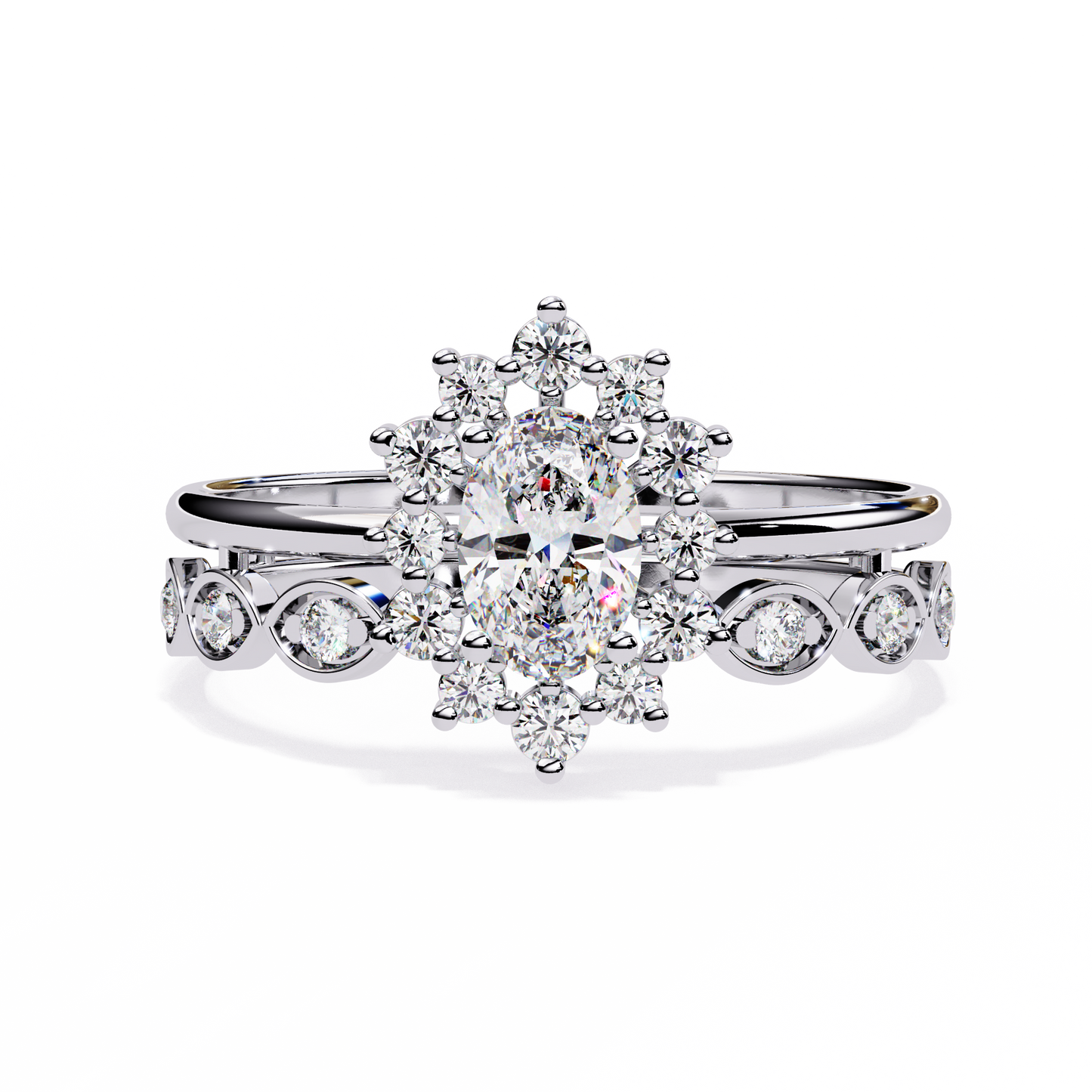 10K Yellow Gold Oval And Round Cut Diamond Halo Dainty Channel Set  Bridesmaid Ring Gift For Her - HIGHCARAT DIAMONDS