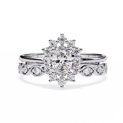 10K Yellow Gold Oval And Round Cut Diamond Halo Dainty Channel Set  Bridesmaid Ring Gift For Her - HIGHCARAT DIAMONDS