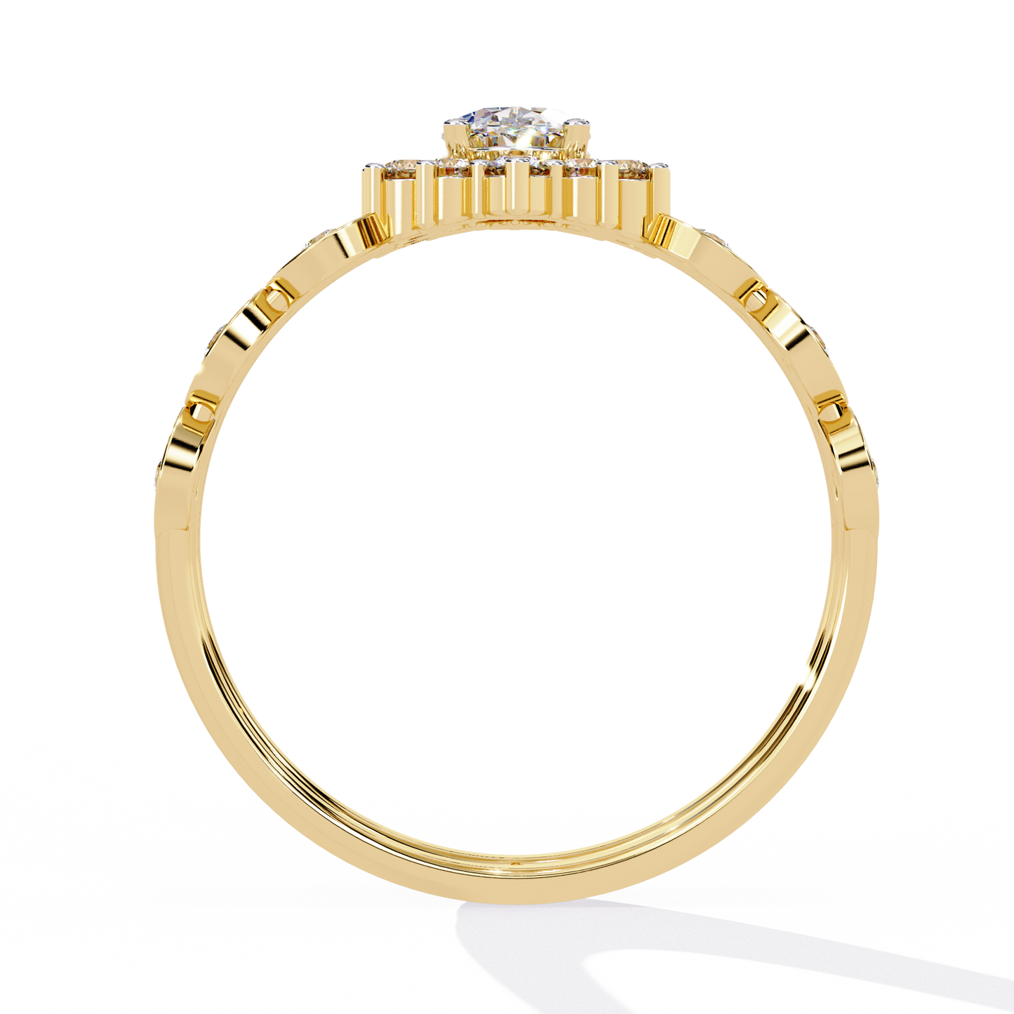 10K Yellow Gold Oval And Round Cut Diamond Halo Dainty Channel Set  Bridesmaid Ring Gift For Her - HIGHCARAT DIAMONDS