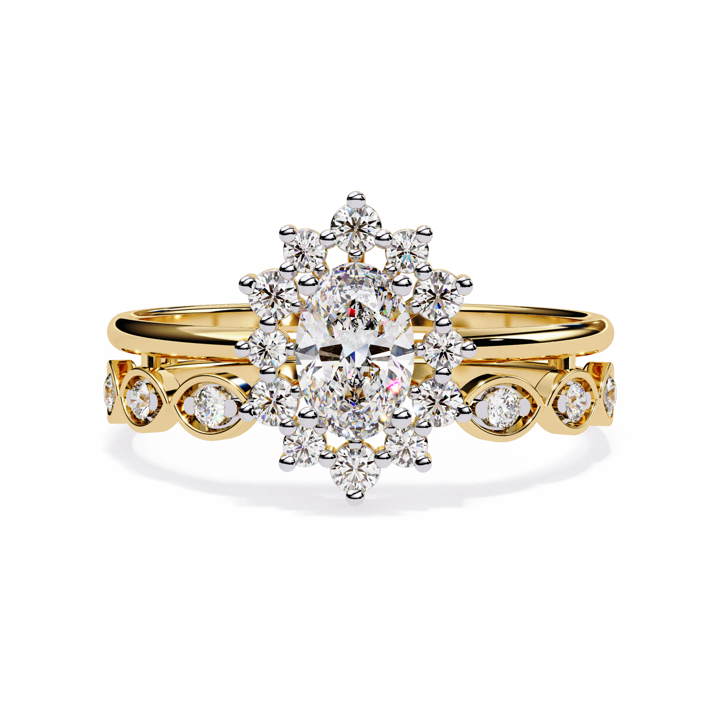 10K Yellow Gold Oval And Round Cut Diamond Halo Dainty Channel Set  Bridesmaid Ring Gift For Her - HIGHCARAT DIAMONDS