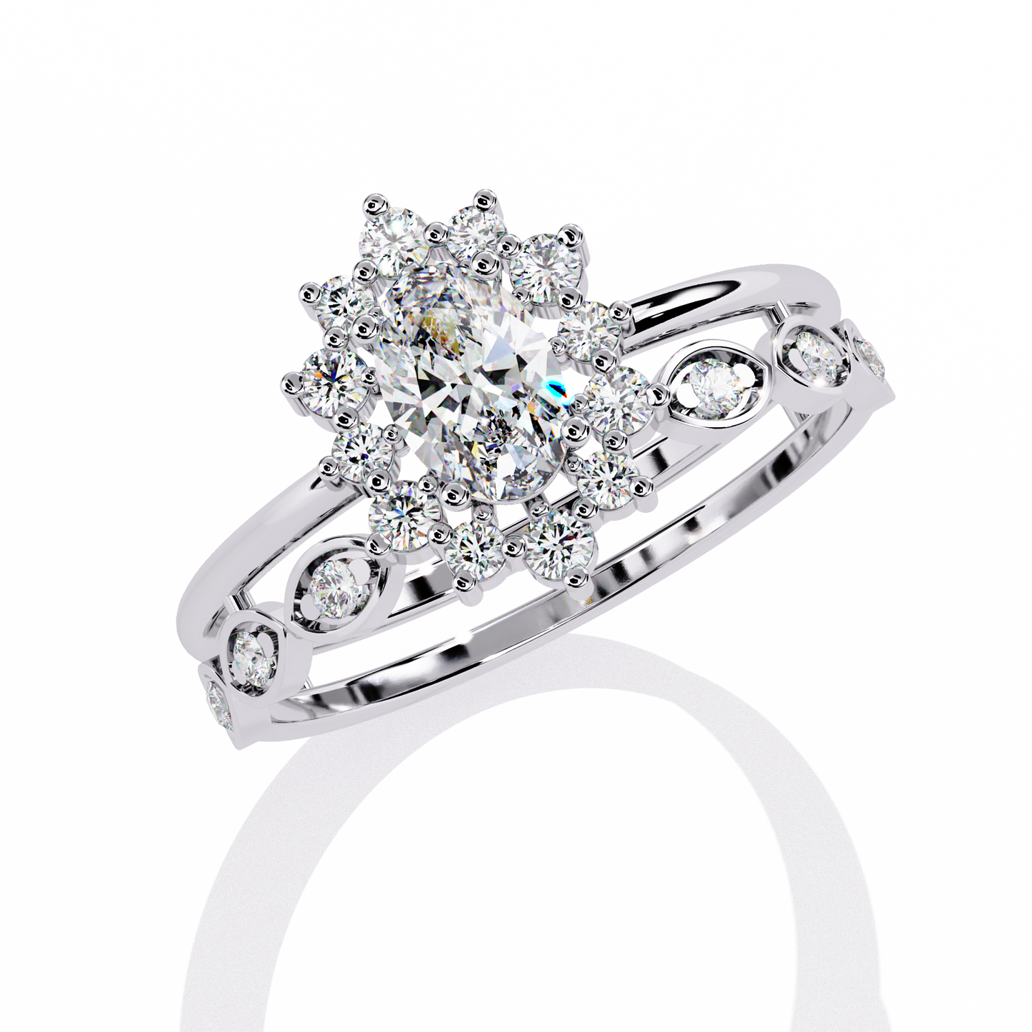 10K Yellow Gold Oval And Round Cut Diamond Halo Dainty Channel Set  Bridesmaid Ring Gift For Her - HIGHCARAT DIAMONDS