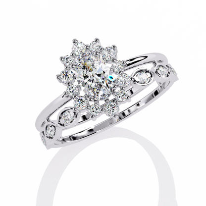 10K Yellow Gold Oval And Round Cut Diamond Halo Dainty Channel Set  Bridesmaid Ring Gift For Her - HIGHCARAT DIAMONDS