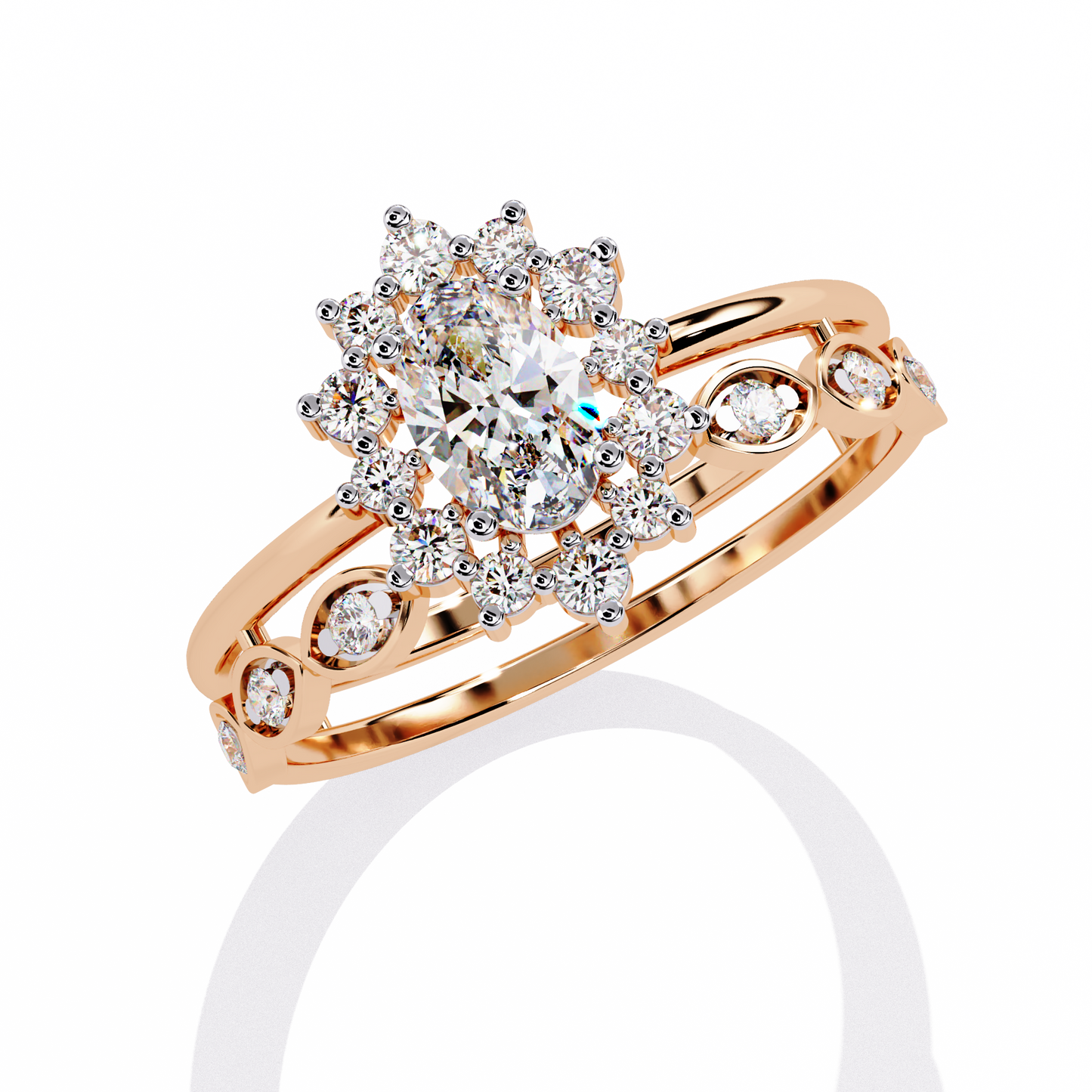 10K Yellow Gold Oval And Round Cut Diamond Halo Dainty Channel Set  Bridesmaid Ring Gift For Her - HIGHCARAT DIAMONDS