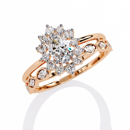 10K Yellow Gold Oval And Round Cut Diamond Halo Dainty Channel Set  Bridesmaid Ring Gift For Her - HIGHCARAT DIAMONDS