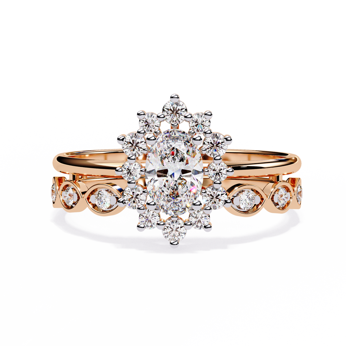 10K Yellow Gold Oval And Round Cut Diamond Halo Dainty Channel Set  Bridesmaid Ring Gift For Her - HIGHCARAT DIAMONDS