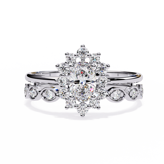 10K Yellow Gold Oval And Round Cut Diamond Halo Dainty Channel Set  Bridesmaid Ring Gift For Her - HIGHCARAT DIAMONDS