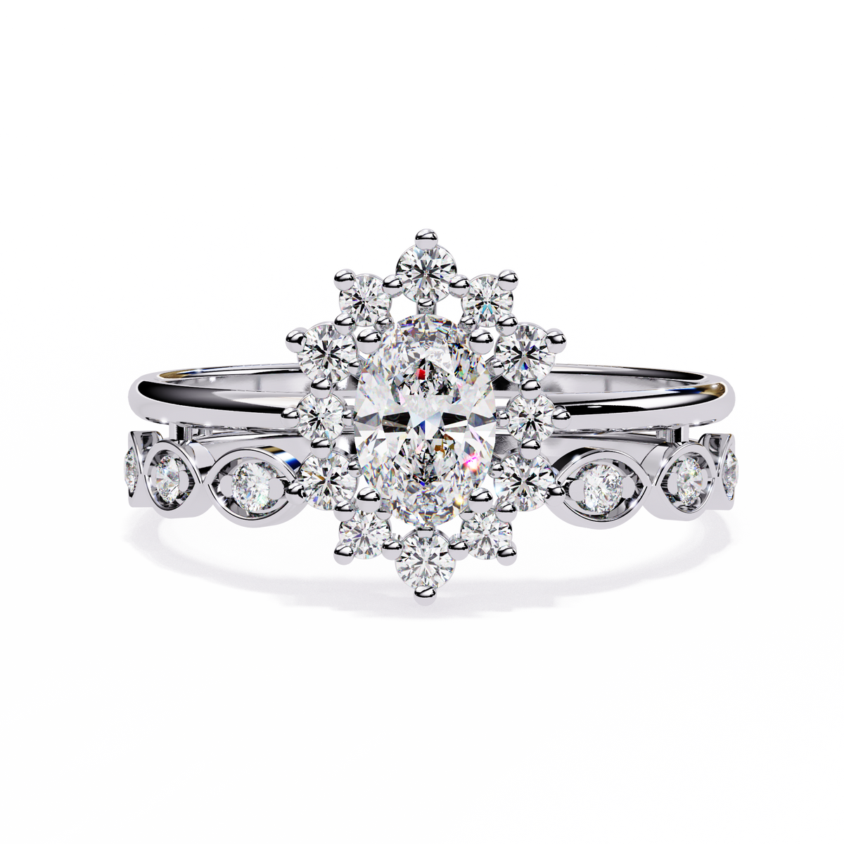 10K Yellow Gold Oval And Round Cut Diamond Halo Dainty Channel Set  Bridesmaid Ring Gift For Her - HIGHCARAT DIAMONDS