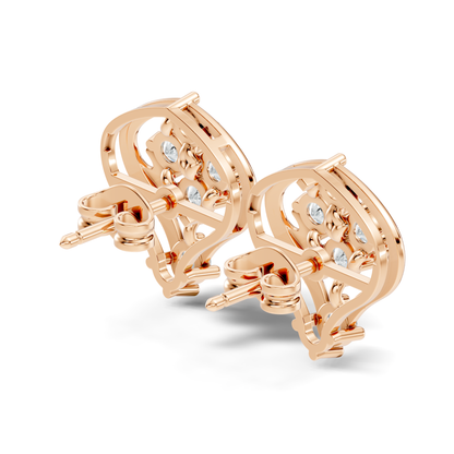 Lab Grown Round Cut Diamond Vintage Scroll Cluster Stud Earring