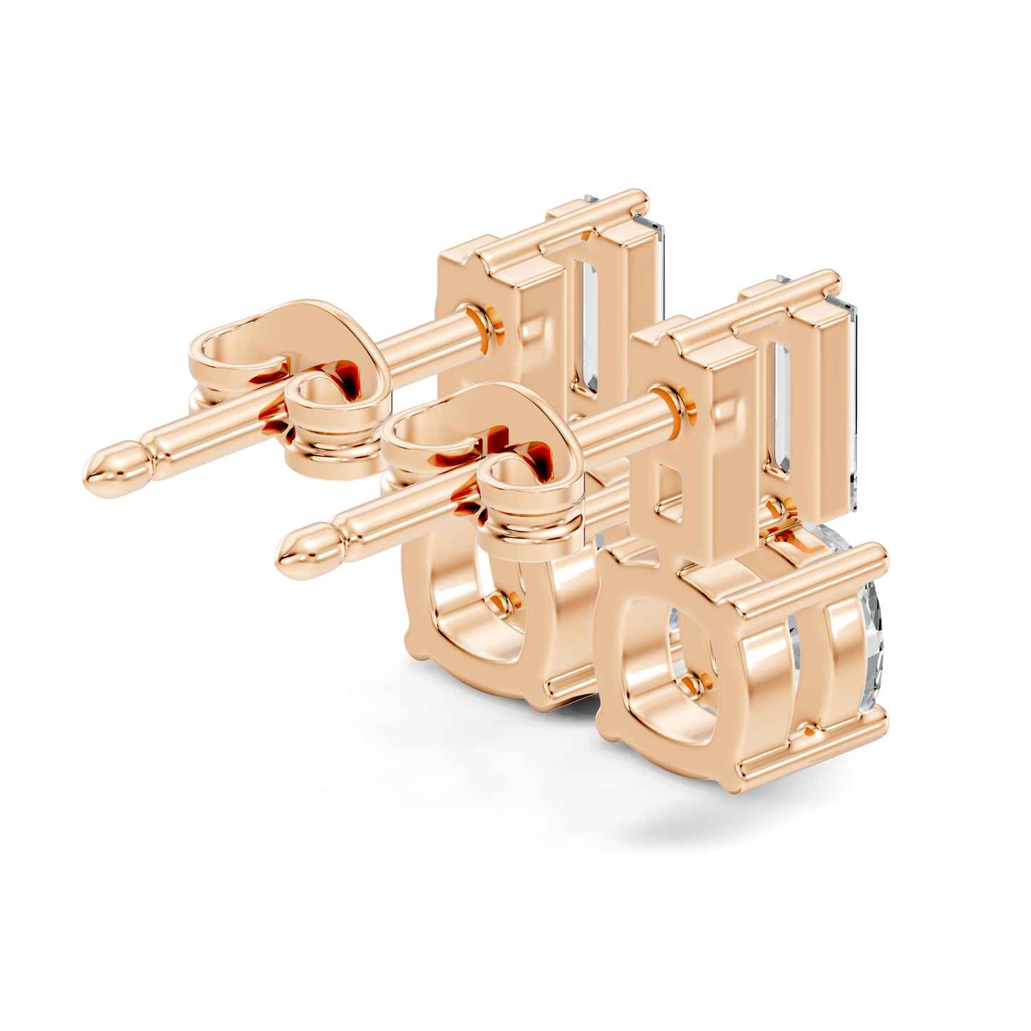 Baguette & Cushion Cut Studs Prong Set Lab grown Diamond Earring