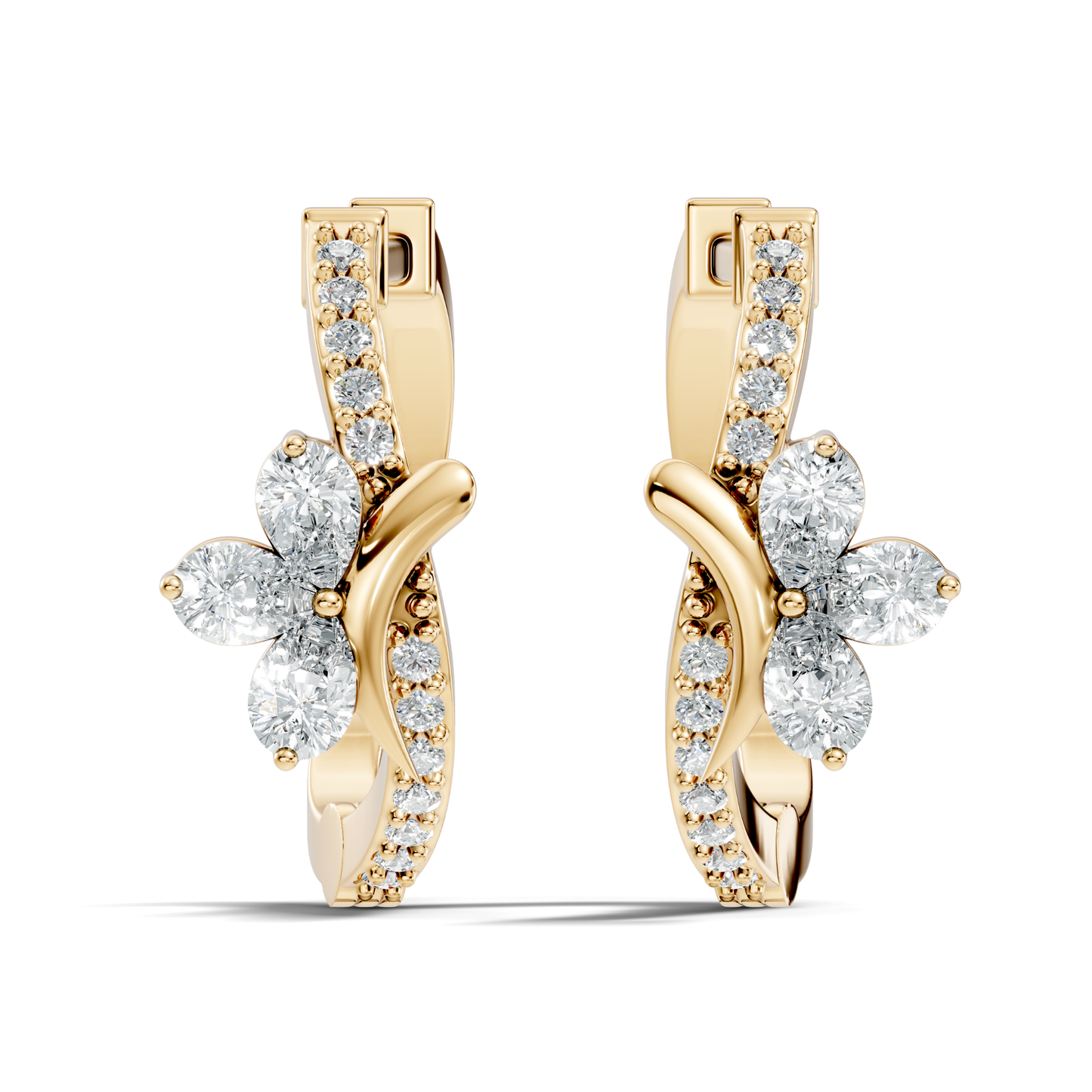 Pear and Round Cut Lab Grown Diamond Hinged Hoop Earring