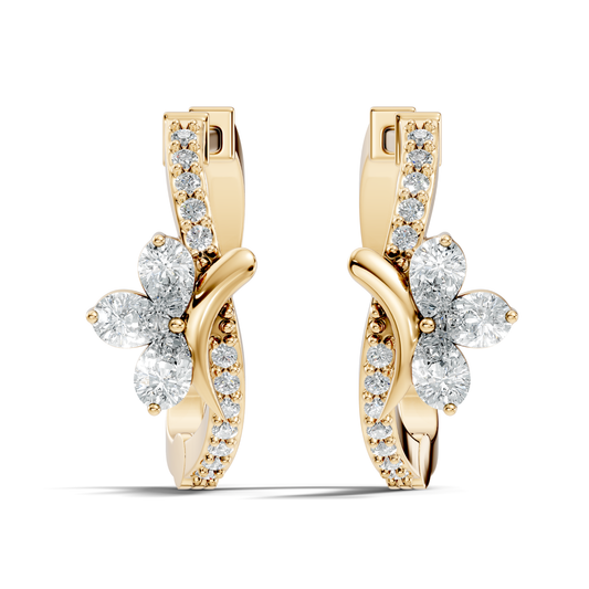 Pear and Round Cut Lab Grown Diamond Hinged Hoop Earring