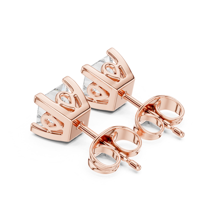 Princess Cut Solitaire Lab Grown Diamond Yellow Gold Stud Earring