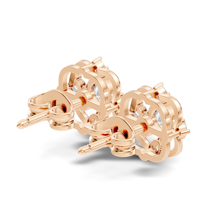 Round Cut Lab Grown Diamond Floral Cluster Square Stud Earring
