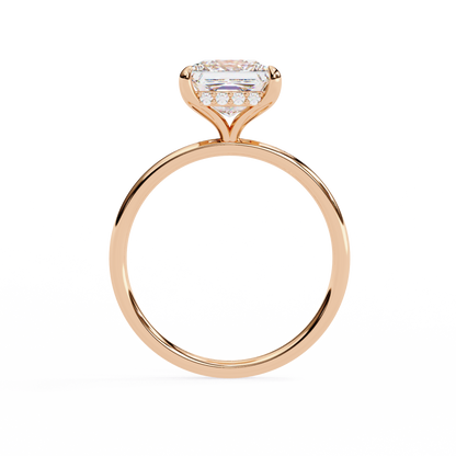 10k Solid Gold Princess And Round Cut Lab Grown Diamond hidden halo Daily Wear Women's Ring