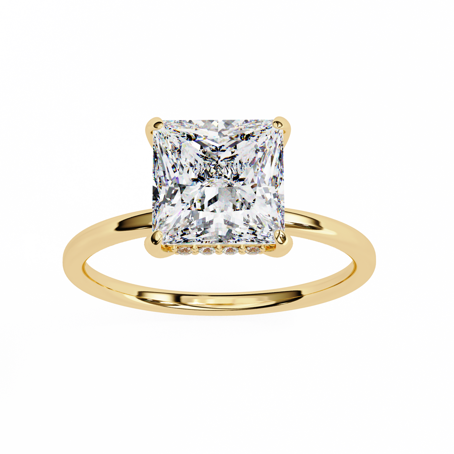 10k Solid Gold Princess And Round Cut Lab Grown Diamond hidden halo Daily Wear Women's Ring