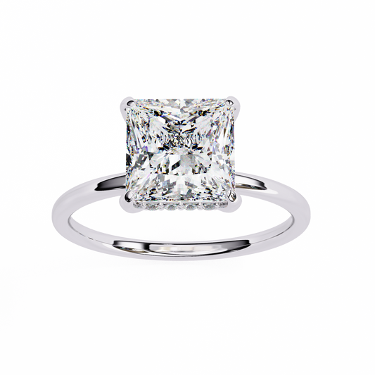 10k Solid Gold Princess And Round Cut Lab Grown Diamond hidden halo Daily Wear Women's Ring - HIGHCARAT DIAMONDS