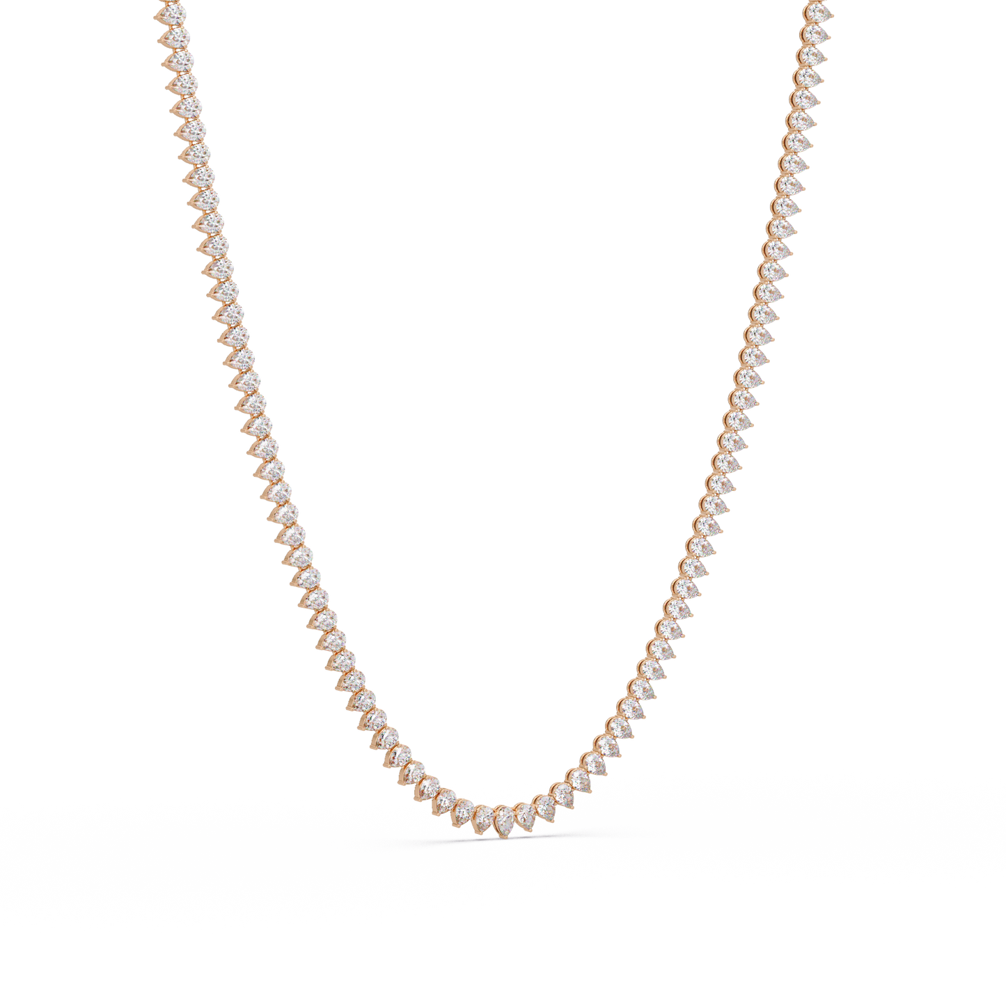 10k Solid Rose Gold Lab Grown Pear Shape Tennis Necklace - HIGHCARAT DIAMONDS