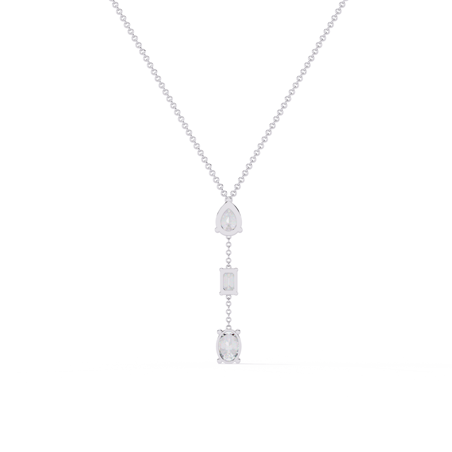 10k Solid Rose Gold  Oval , Pear And Emerald Cut 1.54 Ct Lab Grown Three Diamond Unique occasionally Wear Necklace - HIGHCARAT DIAMONDS