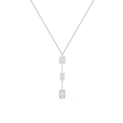10k Solid Rose Gold  Oval , Pear And Emerald Cut 1.54 Ct Lab Grown Three Diamond Unique occasionally Wear Necklace - HIGHCARAT DIAMONDS