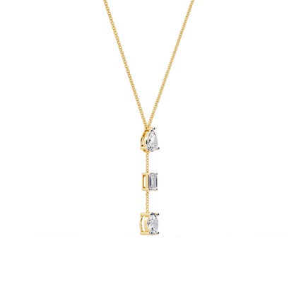 10k Solid Rose Gold  Oval , Pear And Emerald Cut 1.54 Ct Lab Grown Three Diamond Unique occasionally Wear Necklace - HIGHCARAT DIAMONDS