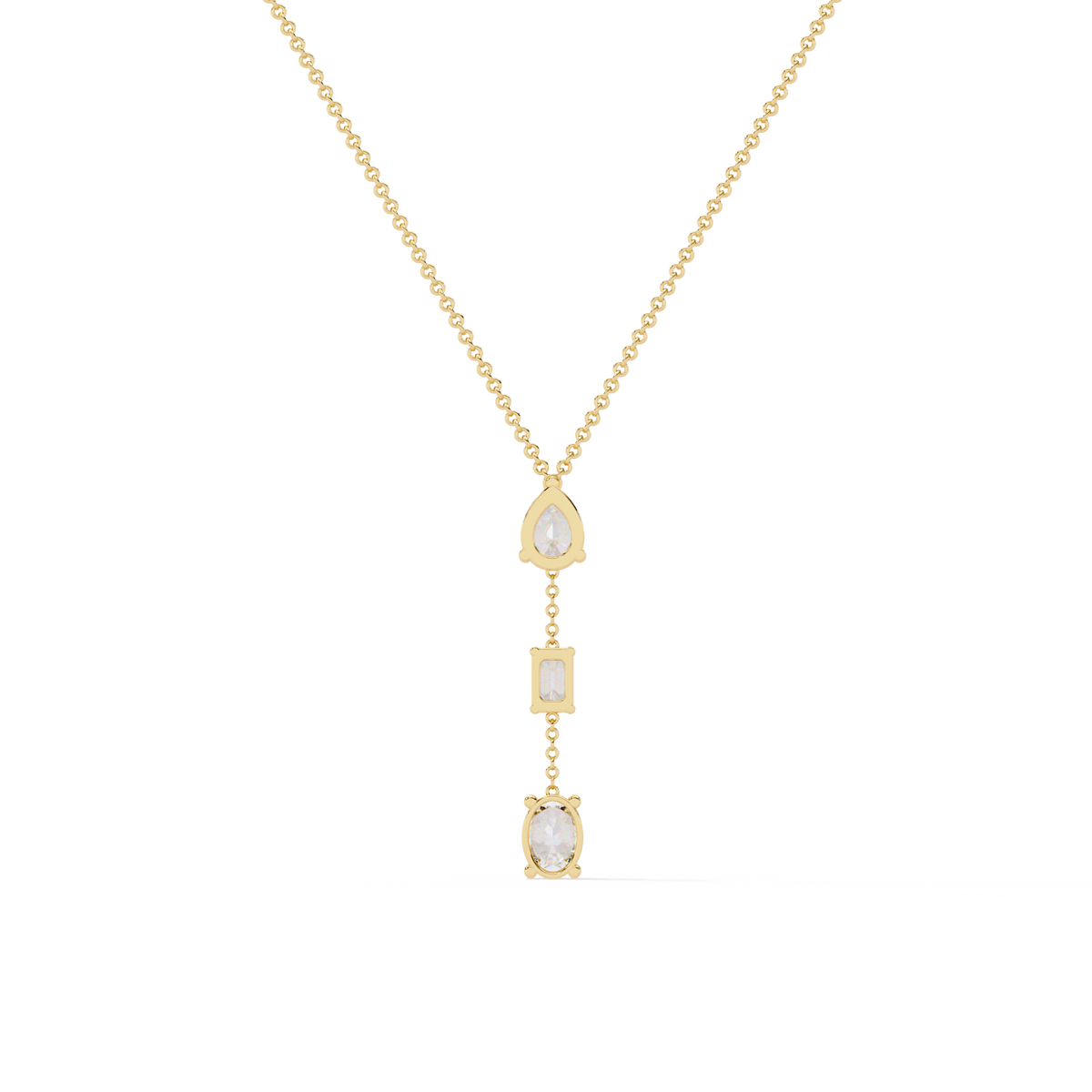 10k Solid Rose Gold  Oval , Pear And Emerald Cut 1.54 Ct Lab Grown Three Diamond Unique occasionally Wear Necklace - HIGHCARAT DIAMONDS