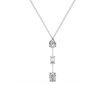 10k Solid Rose Gold  Oval , Pear And Emerald Cut 1.54 Ct Lab Grown Three Diamond Unique occasionally Wear Necklace - HIGHCARAT DIAMONDS
