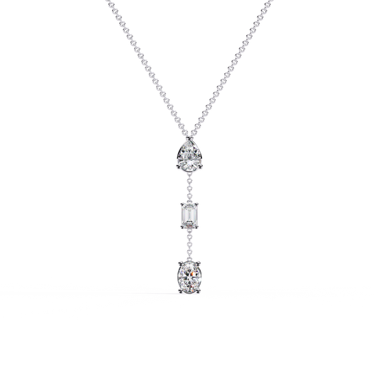 10k Solid Rose Gold  Oval , Pear And Emerald Cut 1.54 Ct Lab Grown Three Diamond Unique occasionally Wear Necklace - HIGHCARAT DIAMONDS
