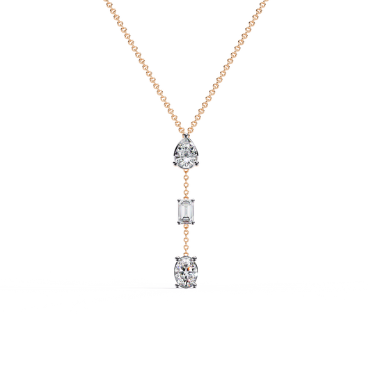 10k Solid Rose Gold  Oval , Pear And Emerald Cut 1.54 Ct Lab Grown Three Diamond Unique occasionally Wear Necklace - HIGHCARAT DIAMONDS
