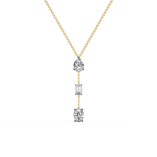 10k Solid Rose Gold  Oval , Pear And Emerald Cut 1.54 Ct Lab Grown Three Diamond Unique occasionally Wear Necklace - HIGHCARAT DIAMONDS