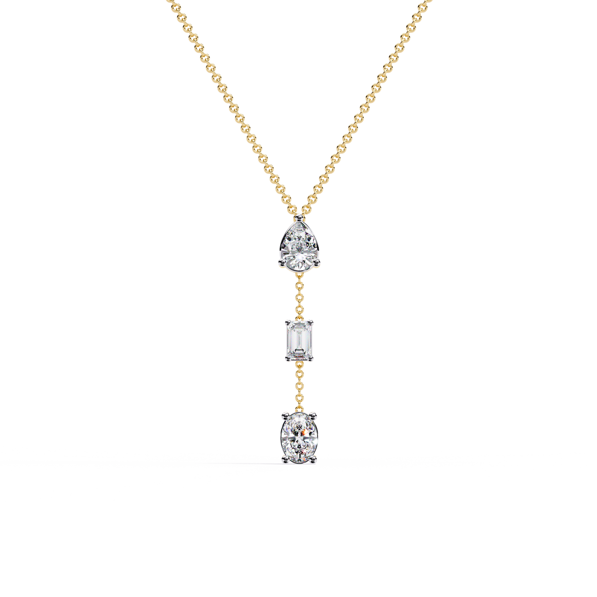 10k Solid Rose Gold  Oval , Pear And Emerald Cut 1.54 Ct Lab Grown Three Diamond Unique occasionally Wear Necklace - HIGHCARAT DIAMONDS