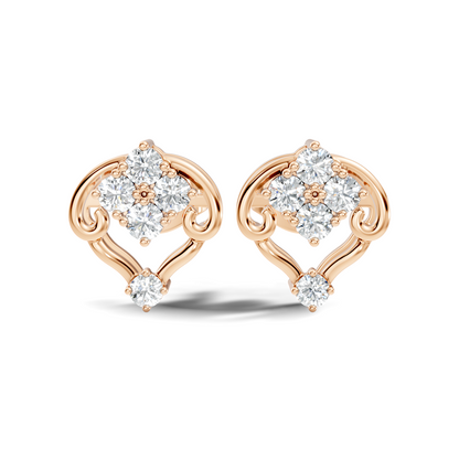 10k Solid Rose Gold Round Shape lab Grown & Natural Diamond Unique Every Wear Diamond Earrings