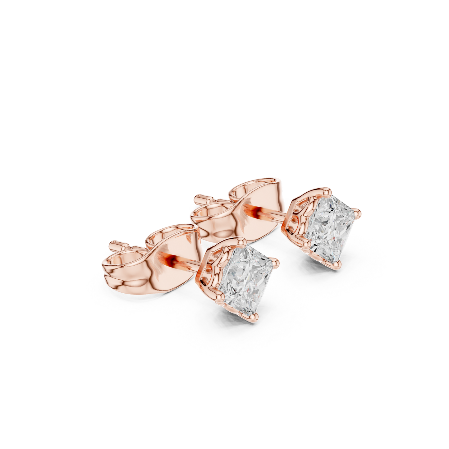 10k Solid White Gold Elegant Classic Princess Cut Natural & Lab Grown Diamond Earrings for Bride