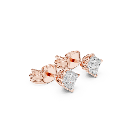 10k Solid White Gold Elegant Classic Princess Cut Natural & Lab Grown Diamond Earrings for Bride