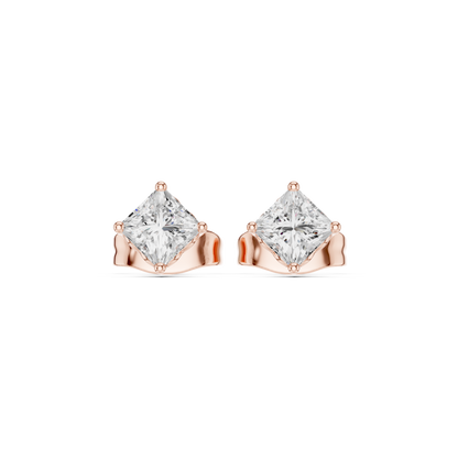 10k Solid White Gold Elegant Classic Princess Cut Natural & Lab Grown Diamond Earrings for Bride