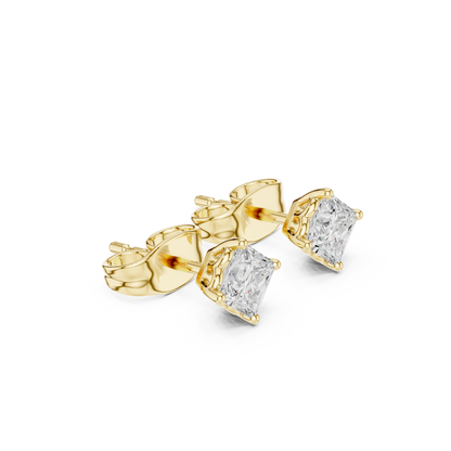 10k Solid White Gold Elegant Classic Princess Cut Natural & Lab Grown Diamond Earrings for Bride