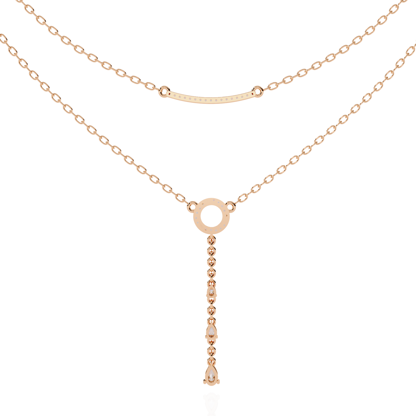 10k Solid White Gold  Pear And Round Cut Lab Grown & Natural Diamond Open Circle Vintage Party Wear Necklace For Women's - HIGHCARAT DIAMONDS
