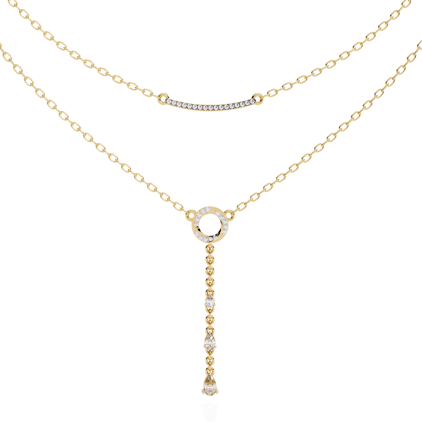 10k Solid White Gold  Pear And Round Cut Lab Grown & Natural Diamond Open Circle Vintage Party Wear Necklace For Women's - HIGHCARAT DIAMONDS