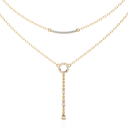 10k Solid White Gold  Pear And Round Cut Lab Grown & Natural Diamond Open Circle Vintage Party Wear Necklace For Women's - HIGHCARAT DIAMONDS