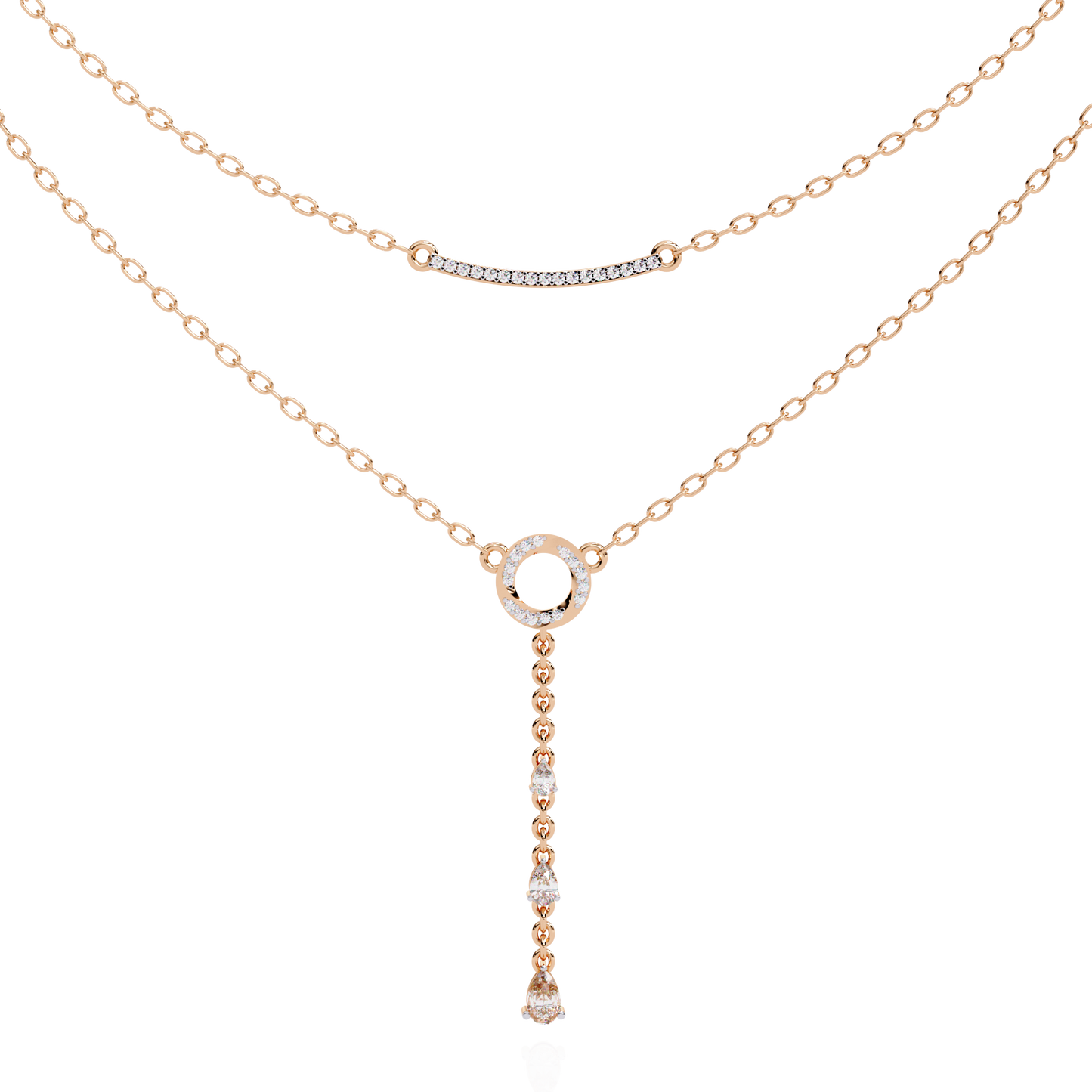 10k Solid White Gold  Pear And Round Cut Lab Grown & Natural Diamond Open Circle Vintage Party Wear Necklace For Women's - HIGHCARAT DIAMONDS